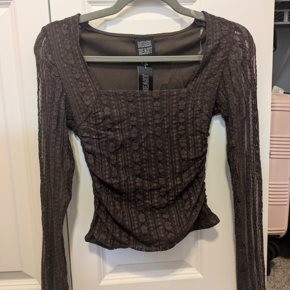 Oh Polly Chocolate Lace Long Sleeve Blouse